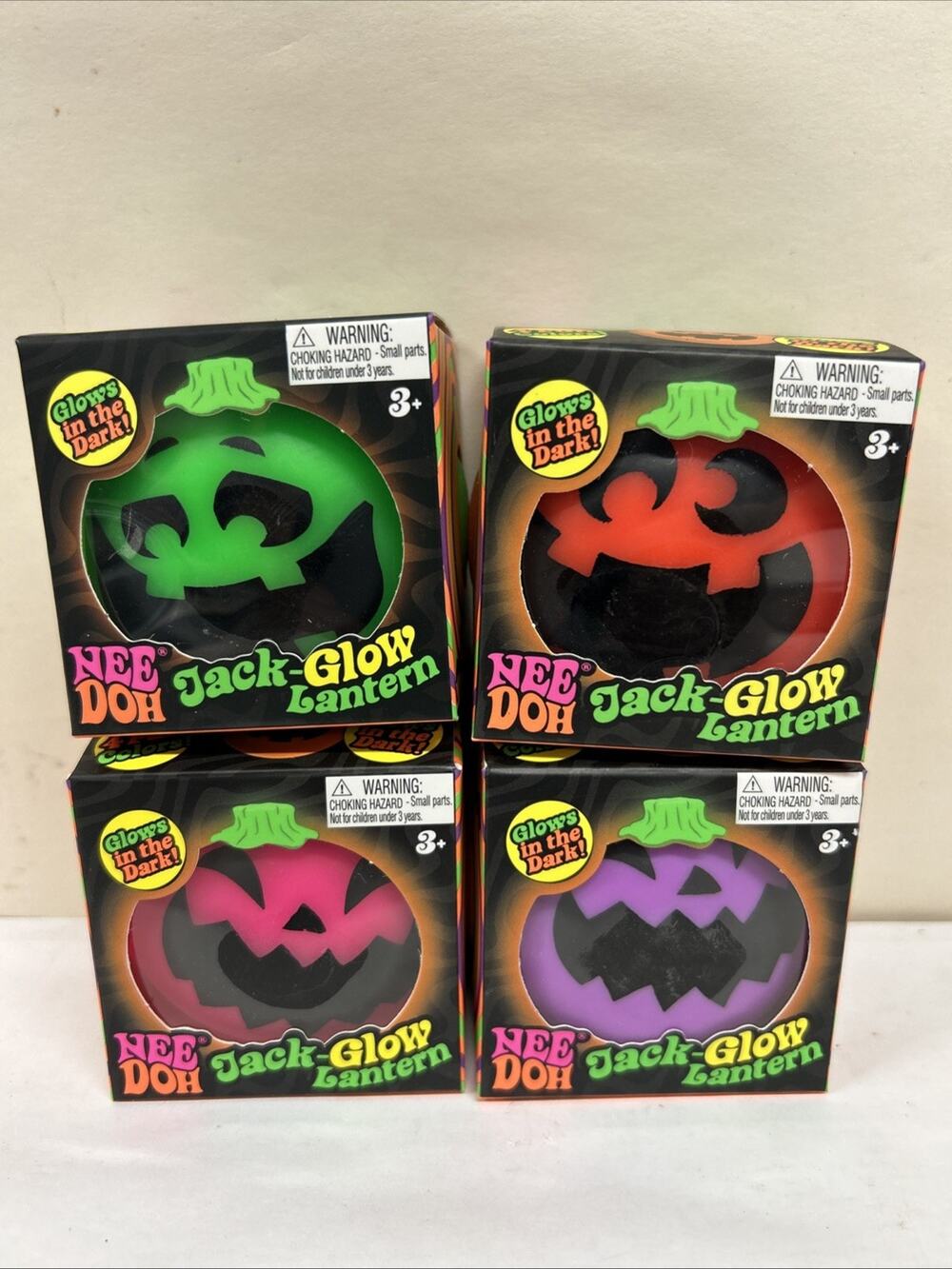 NeeDoh Halloween Jack-Glow Lantern Pumpkin *SET OF 4* Glow in Dark Schylling NIB